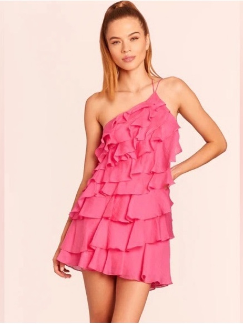 Amanda Uprichard One-Shoulder Dress in Hot Pink